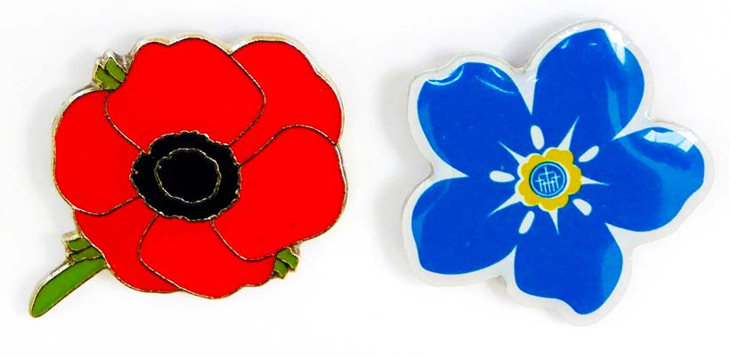 Popy and Forget Me Not pin badges