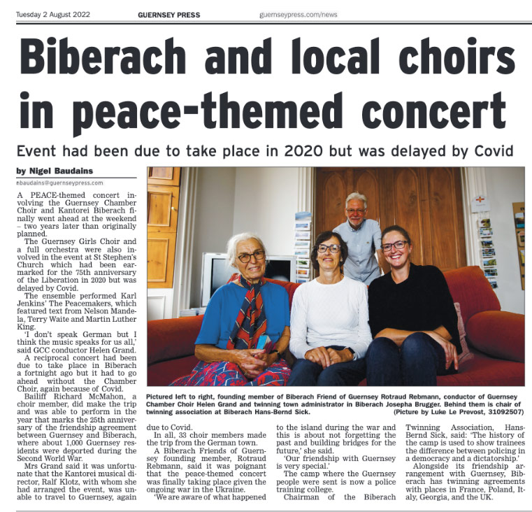 Biberach and local choirs in peace-themed concert